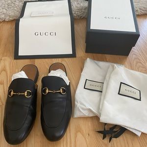 Gucci Princetown Leather Mules, 38.5 black